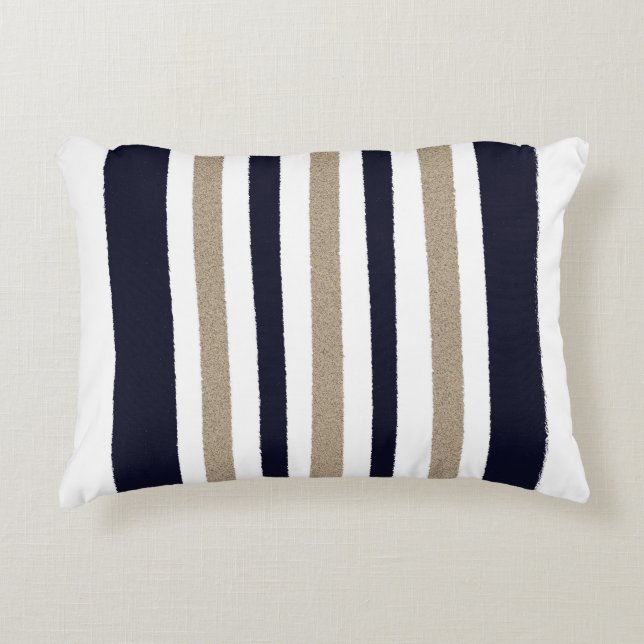 Coussins Décoratifs Bleu marine / Beige / Rayures papier blanc (Devant)