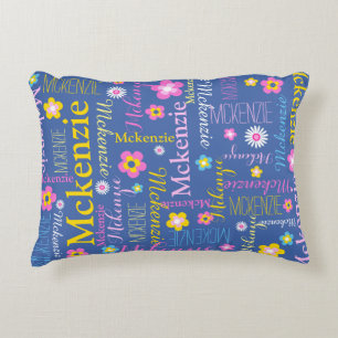 Coussins Décoratifs Bleu rose jaune filles McKenzie nom