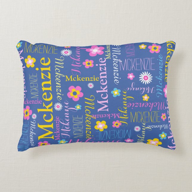 Coussins Décoratifs Bleu rose jaune filles McKenzie nom (Devant)