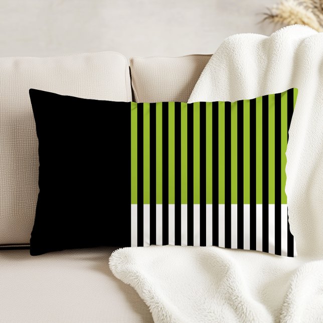 Coussins Décoratifs Bloc de couleur moderne Chaux rayées Vert noir bla (Créateur téléchargé)