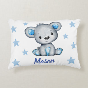 Coussins Décoratifs Blue Bear garçon avec étoiles Nom personnalisé Cou