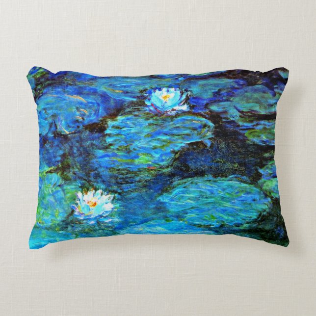 Coussins Décoratifs Blue Water-Lys, peinture d'art (Devant)