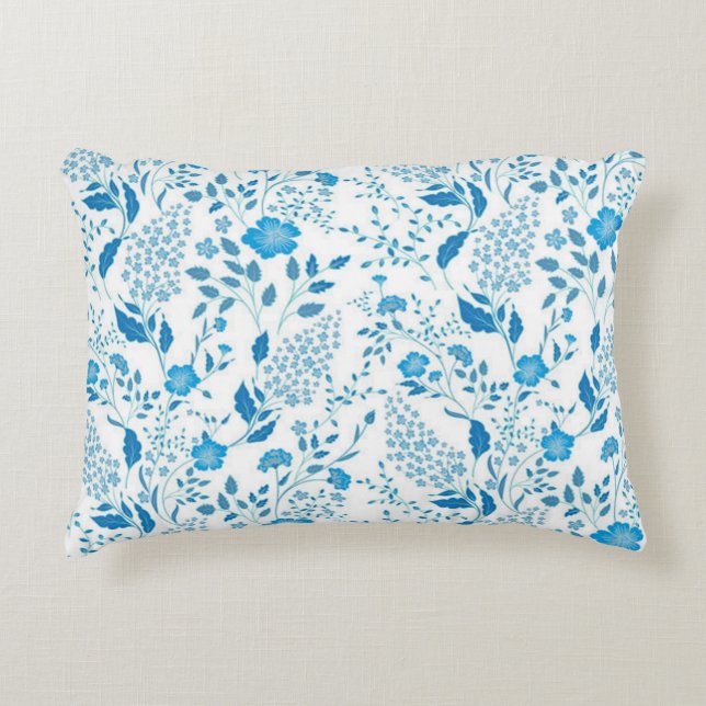 Coussins Décoratifs Blue White Floral Embroidery Style Pattern   (Devant)