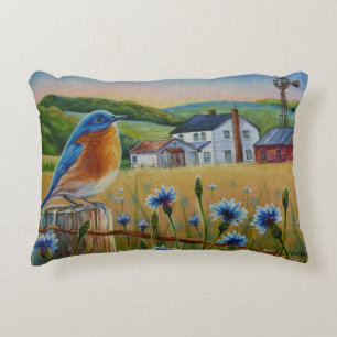 Coussins Décoratifs Bluebird Cornflower Été Ferme d'été Aquarelle Art