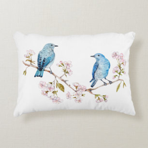 Coussins Décoratifs Bluebirds de montagne sur la branche Sakura