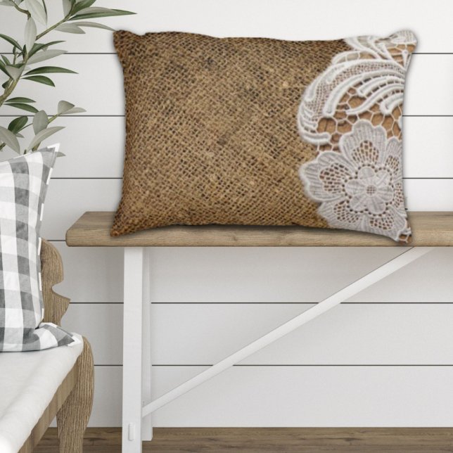 Coussins Décoratifs bohème rustique pays occidental burlap et dentelle (bohemian rustic western country burlap and lace decorative pillow)