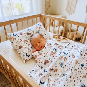 Coussins Décoratifs Boho Celestial Nursery   Lune et Étoiles Neutres