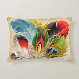 Coussins Décoratifs Boho rouge et jaune plume tendance