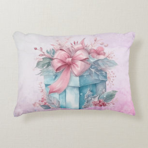 Coussins Décoratifs Boîte cadeau de Noël en ruban bleu pâle et rose