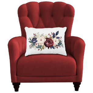 Coussins Décoratifs Bourgogne Crème Bleu Marine Floral Aquarelle Chamb