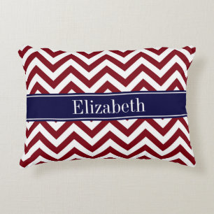 Coussins Décoratifs Bourgogne Lg Chevron Bleu Nuit Monogramme Initiale