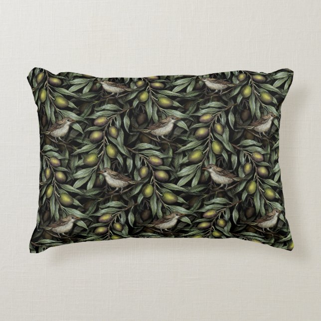 Coussins Décoratifs Branches d'olivier et Parulines (Devant)