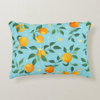 Coussins Décoratifs Branches of oranges with flowers on a blue backgro
