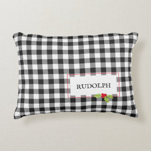 Coussins Décoratifs Buffalo Plaid Christmas Holly NOM Rudolph Holiday