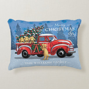 Coussins Décoratifs Camion rouge Vintage de Noël avec Chiens Nom de fa