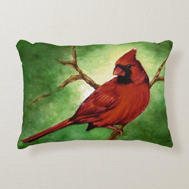Coussins Décoratifs CARDINAL mâle rouge sur une branche (Devant)