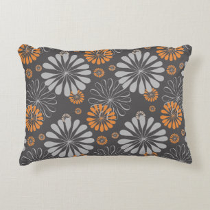 Coussins Décoratifs Carreau gris et orange d'accent de fleur
