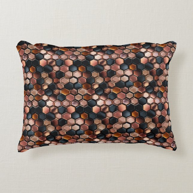 Coussins Décoratifs Carreaux d'or Rose noir glam élégant (Devant)