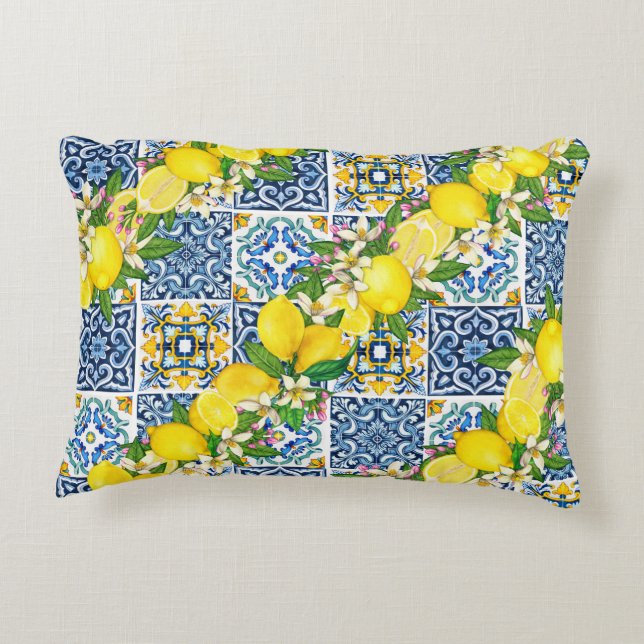 Coussins Décoratifs Carrelage méditerranéen clair Sicilien Citrus Lemo (Dos)