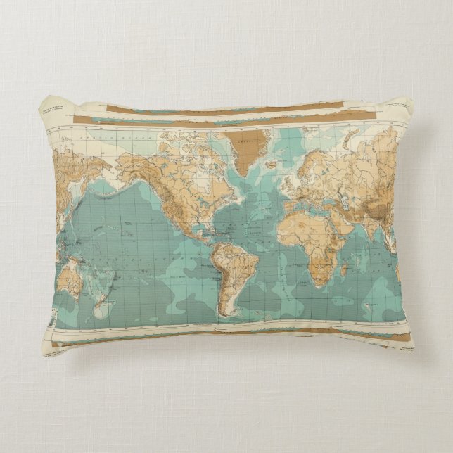 Coussins Décoratifs Carte bathyorographical du monde (Devant)