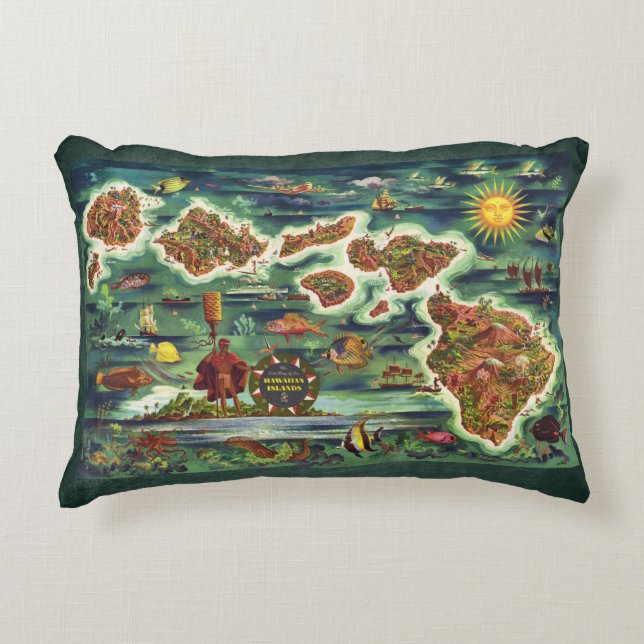 Coussins Décoratifs Carte des îles Hawaiiennes 1950 (Devant)