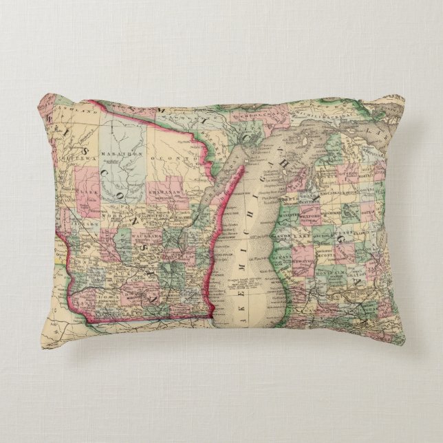 Coussins Décoratifs Carte du Michigan, le Wisconsin par Mitchell (Devant)