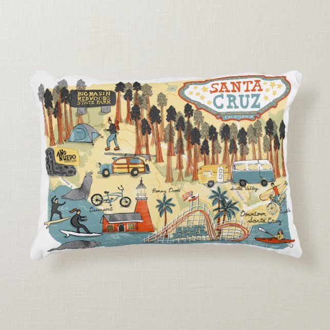 Coussins Décoratifs Carte illustrée père Noël Cruz California (Devant)