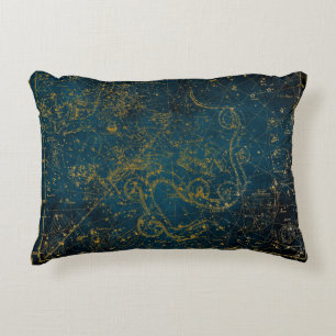 Coussins Décoratifs Carte vintage illustrée en bleu foncé et en étoile