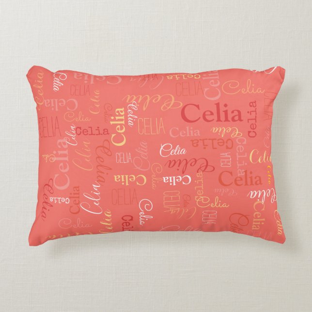 Coussins Décoratifs Celia nom court personnalisé corail vivant (Devant)