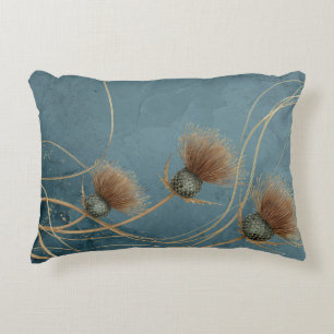 Coussins Décoratifs Chardon Doré Bleu Canard Texture Élégance