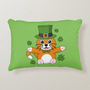 Coussins Décoratifs Chat de la Saint Patrick avec dessin Shamrock