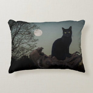 Coussins Décoratifs Chat noir avec lune sur le membre de l'arbre