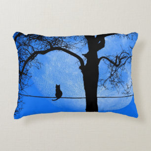 Coussins Décoratifs Chat sur une lune bleue fil