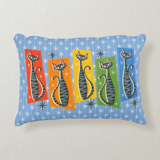 Coussins Décoratifs Chat tigré arc-en-ciel Rétro Atomique LGBTQ+  (Devant)