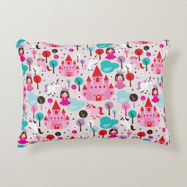 Coussins Décoratifs château et licorne de princesse d'enfants (Devant)