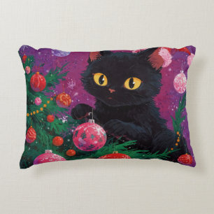 Coussins Décoratifs Chaton noir mignon et sapin de Noël