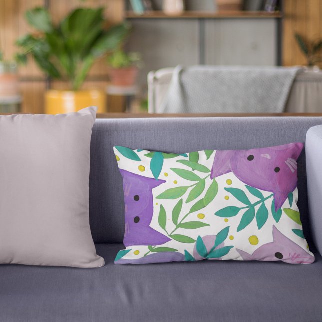 Coussins Décoratifs Chats et branches - violet et vert (Créateur téléchargé)