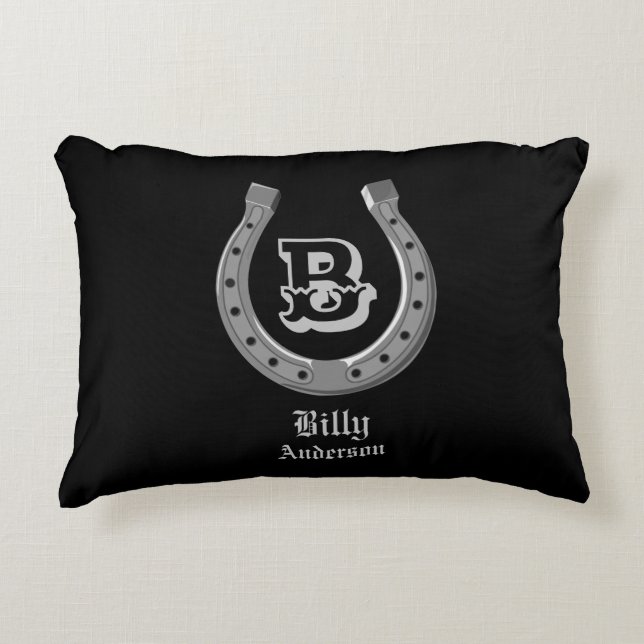 Coussins Décoratifs Chaussure Cheval Cowboy Monogramme personnalisé (Devant)