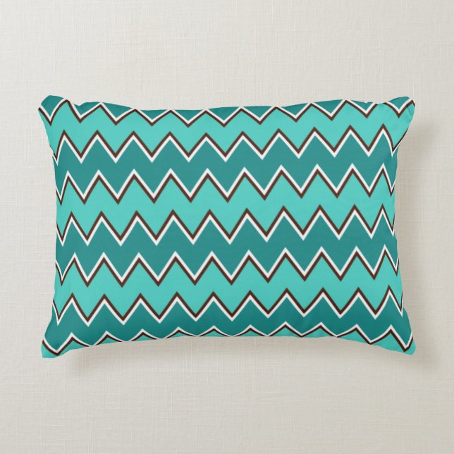 Coussins Décoratifs Chevron turquoise et Brown (Devant)
