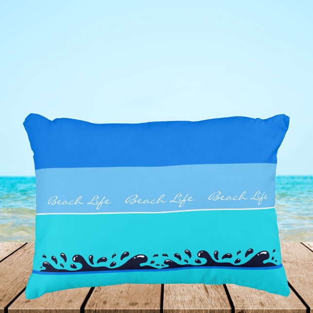 Coussins Décoratifs Chic Blue Stripes Ocean Waves Beach Life (Créateur téléchargé)