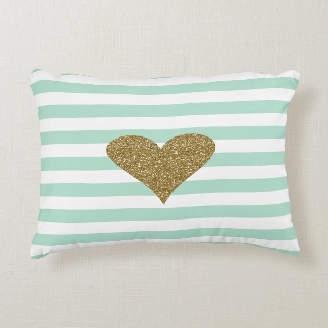 Coussins Décoratifs Chic Faux Gold Glittery Mint Green Stripes (Devant)