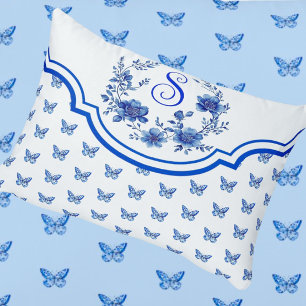 Coussins Décoratifs Chinoiserie Bleu Bleu Blancs Rose Monogramme