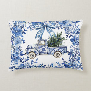 Coussins Décoratifs Chinoiserie Blue White Floral Camion de Noël