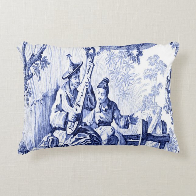 Coussins Décoratifs Chinoiserie orientale bleue et blanche (Devant)
