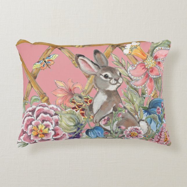 Coussins Décoratifs Chinoiserie Rabin rose Aquarelle Jardin (Devant)