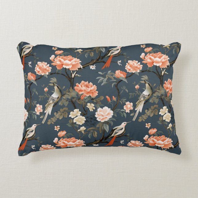 Coussins Décoratifs Chinoiserie sur Denim Blue (Devant)