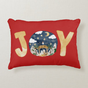 Coussins Décoratifs Christian Christmas Watercolor Nativité Rouge