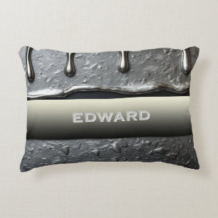 Coussins Décoratifs Chrome Liquide Futuriste Nom Personnalisé Argent