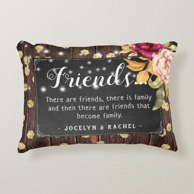 Coussins Décoratifs Citation Rustique Chic 'Friends' Personnalisée (Devant)