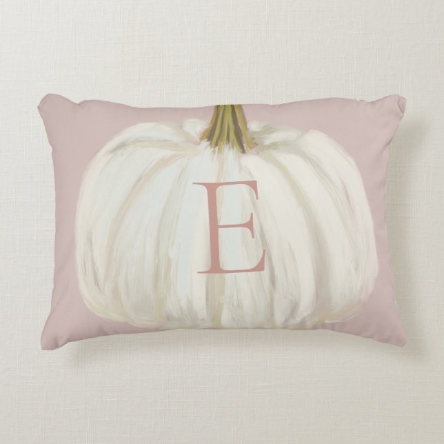 Coussins Décoratifs Citrouille de la chute rose et blanche monogramme (Devant)